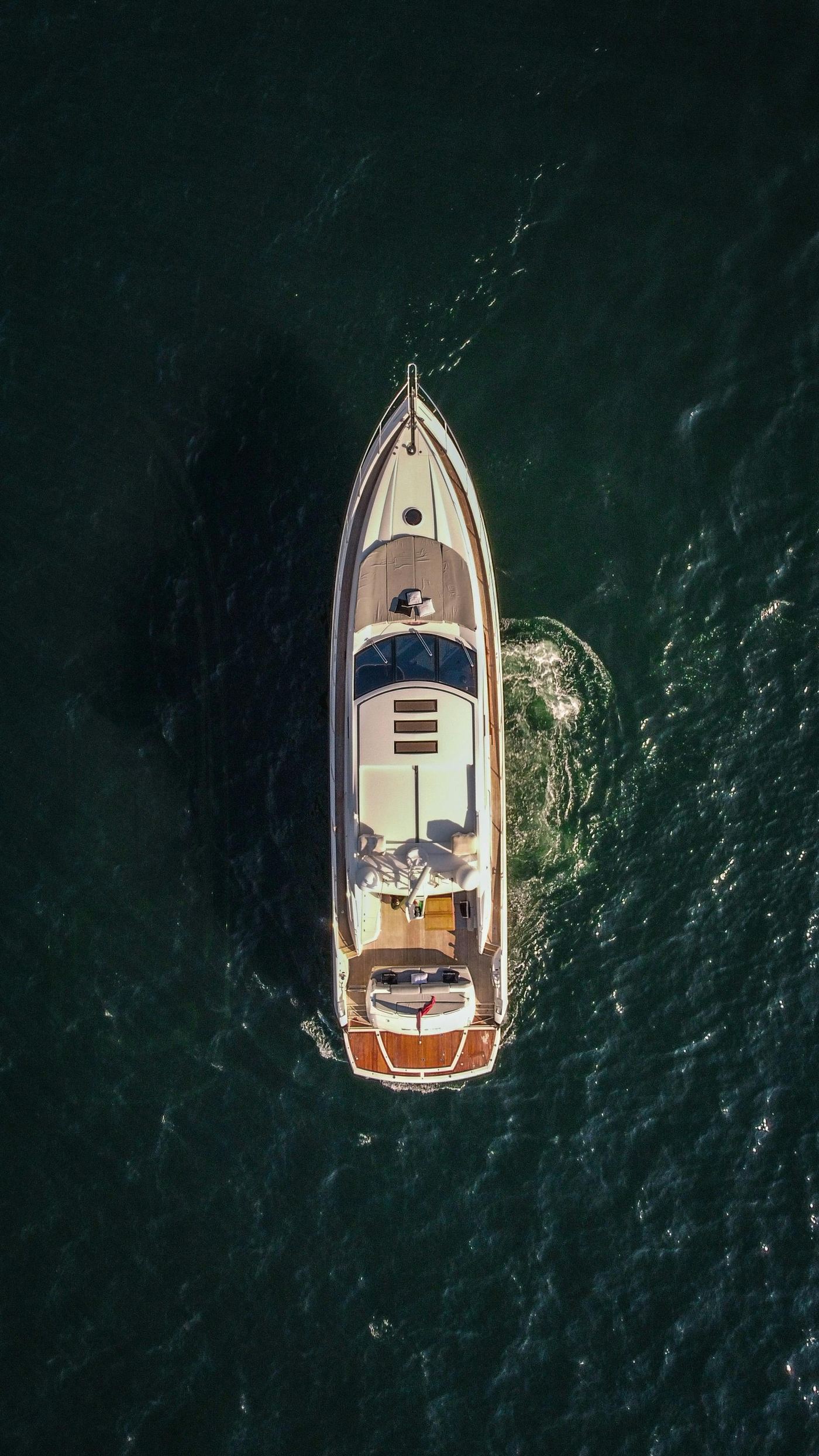 Yacht aerial drone shot underway Fort Lauderdale